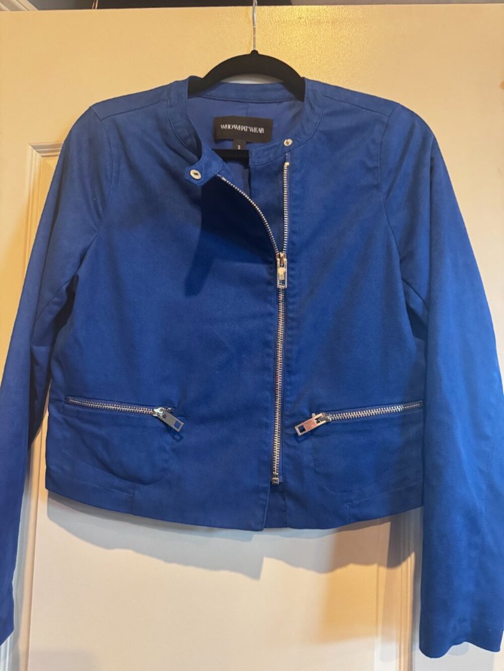 Who What Wear Blue Faux Suede Moto Jacket Size Small Zip Pockets - Picture 3 of 11